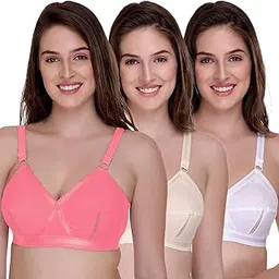 sona Perfecto Plus Size Cotton Full Coverage Bra for Women Heavy Bust Non Padded Wirefree Pack of 3-picture-8
