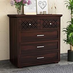 SHREE NATURAL Solid Sheesham Wood Chest of 5 Drawers for Living Room | Wooden Kitchen Cabinet | Solid Wood Storage Cabinet | Solid Wood Chest of Drawers for Home (Walnut)-28