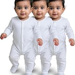 Pure Cotton White Bodysuit for New Born Baby Boys & Girls, Full Sleeve Ultra-Soft Onesies for Newborn Baby Dress Cotton Cute Solid Bodysuit, Footed Rompers Set Unisex 0-24 Months - Set of 3-picture-31