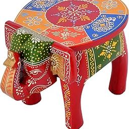 CHASING CAMEL Wooden Elephant Stool - Handcrafted Wooden Stool for Home Decor, Unique Decorative Piece, Handcrafted Elephant Design, Stylish & Functional Small Stool for Any Space - 6 Inch (Red)-image-52
