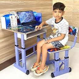 Toby Kids Desk | Study Table and Chair|Height Adjustable (Blue) with 5 amp 8+1 Extension Board |MDF Wood and Metal Study Table and Chair Set for Boys and Girls (68, 48, 86 Cm)-20