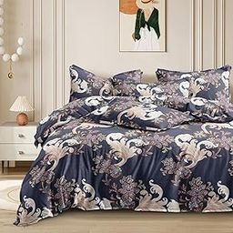 Ab Home Decor 350TC Microfiber Cotton Feel Comforter Set King Size Double Bed with Elastic Fitted Bedsheet 72x78x8 Inch All Around Elastic II 4 pc Elastic Fitted Bedding Comforter Set- Blue Bale-image-76
