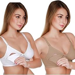 Women's Cotton Seamless Feeding Bra Non-Padded Wire-Free Easy Breastfeeding with Nursing Bra/Maternity Bra (Pack of 2) - NMDNA-image-29