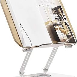 Book Stand for Reading, Adjustable Holder with 360° Rotating Base and Page Clips, Foldable Book Display, Cookbook Stand, for Kitchen, Home Office, Laptop, Tablet-23