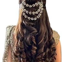Rose Petals "Enchanting Elegance: Rhinestone Kundan Work Wedding Tiara Headband – A Radiant Hair Chain for Timeless Bridal Glamour and Party Allure in White"-image-26