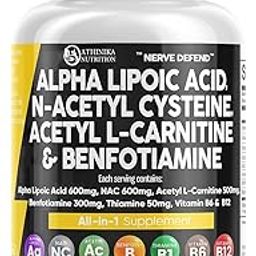 Alpha Lipoic Acid 600mg N-Acetyl Cysteine Acetyl L-Carnitine 500mg - Nerve for Women and Men with Vitamin B1, B6 & B12-90 Caps.-image-92