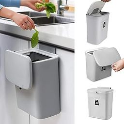 Tekimart Plastic Hanging Kitchen Trash Can, 7 Litre, Wall-Mounted, Double-Sided Lid, White-image-98