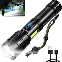 Rechargeable LED Flashlights High Lumens: 120000 Lumen Super Bright Flashlight, 7 Modes with COB Work Light, Zoomable, IPX6 Waterproof, Powerful Handheld Flash Light for Emergencies, Camping, Hiking-46