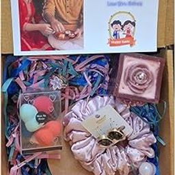 Fashion Raksha Bandhan Gift Set with Personalised Photo & Message, Scented Candle, Earrings, Hair Clutcher, Scrunchie, Makeup Puff Set, Ring,-image-77