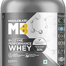 MuscleBlaze Biozyme Performance Whey Protein Powder, Rich Chocolate (1kg / 2.2lbs) | 25g Protein Per Scoop | Clinically Tested 50% Higher Protein Absorption-10