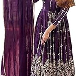 Kedar Fab Women Embroidery Georgette Anarkali with Dupatta Set (Purple)-picture-39