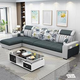 FURNY Sofiazo 5 Seater Fabric LHS L Shape Sofa Set (Dark Grey-Light Grey)-image-45