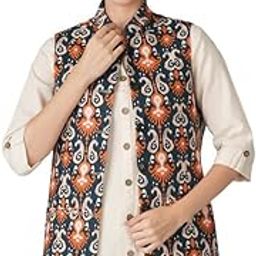 Digital Print Nehru Jacket Silk Ethnic Festive Modi Waistcoat for Women's-image-95