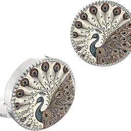 18K Yellow Gold Colour Plated Regal Peacock Button Cover Cufflinks for Men – Multicolour Snap-on Shirt Accessory – Elegant Gift for Weddings, Celebrations & Festival Wear-image-1