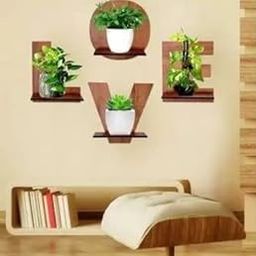 EWA Wooden Wall Shelf Hanging Shelves Love Letter Design for Wall Art Home & Office Decor Engineered Wood (Brown)-11
