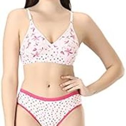 Cotton Panty Cotton Bras Set for Girl's, Floral & Heart Printed Women Lingerie Innerwear Set for Every Use, Pure Cotton Bra & Penty Set-image-90
