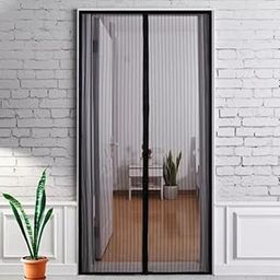 Magnetic Mosquito Screen Door Net Curtain with Magnets Reinforced Polyester Curtain Back Door Mesh with Full size black color (7ft net-image-71