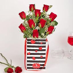 FlowerAura Fresh Live Flower Bouquet of 10 Red Roses Flowers In Box For Birthday Gift, Anniversary Gift, Wedding Gift, Congratulations Gift & Gift For Special Occasions (Same Day Delivery)-image-21