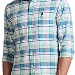 Mens Green Tartan Collared Neck Long Sleeve Men's Casual Shirts-image-33
