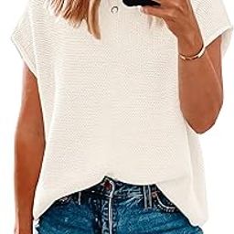 Women Short Sleeve Sweater Tops Spring 2024 Sleeveless Sweater Vest Casual Knit Cap Sleeve Sweater Tanks-image-17