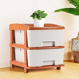 Kuber Industries 2-Tier Collapsible Multipurpose Plastic Drawers Storage Organizer | Durable Cabinets/Storage Rack for Kitchen | Kids Toy Box & Shelf for Home/Office | Brown & White-28