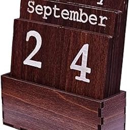LACUM's Handcrafted Laser-Cut Engineering Wood Desk Perpetual Calendar - Elegant and Durable Date Display for Home, Office, or Study - Eco-Friendly Vintage-Style Organizer (Brown)-image-92