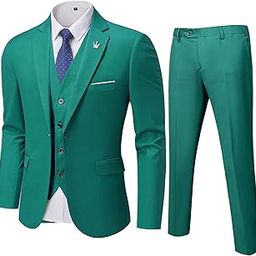 Men's 3 Piece Suit Blazer Slim Fit One Button Notch Lapel Dress Business Wedding Party Jacket Vest Pants & Tie Set Green-image-73