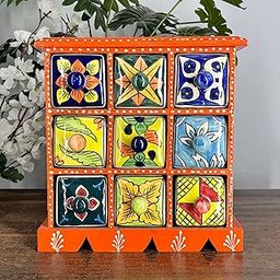 Handcrafted Wooden and Ceramic Drawer Chest with Bold Red Base and Vibrant Accents – Stylish and Practical Storage Solution for Kitchen and Home-image-47