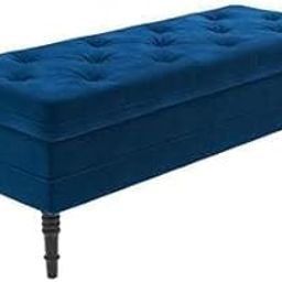 ONE LEGACY Velvet Storage Ottoman Bench, Tufted Bed End Bench with Wooden Legs, 131 cm x 46 cm with Elegant Design, Perfect for Bed End Or Living Room (Navy Blue)-image-86