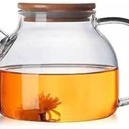OM RADHEY Glass Tea Pot with Stainless Steel Infuser,1000ml,Heat-Safe, Stovetop Compatible (Wooden Lid Kettle) Teapot Blooming and Loose Leaf Tea Maker Tea Brewer for Camping, Travel-image-12