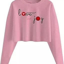 Women's Love and Joy Print Crop Sweatshirt, Pink, Cotton-image-92