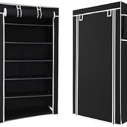 EASY BUY 6 Shelf Shoe Rack Plastic with Black Cover. Zip Door Cover with Side Pockets, Storage of 18 pairs of Shoes-image-89