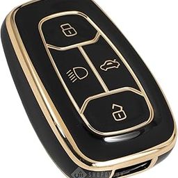SHOPOFLUX TPU Key Cover Compatible with Tata Nexon | Harrier | Safari | Altroz | Tigor | Ev | Punch | Tiago Ev Electric 4 Button Smart Key Only (Black)-2