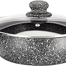 Amazon Basics Rock - Induction Bottom Nonstick Granite Finish Kadhai 24 CM with Glass Lid -Soft Touch Handles-image-4