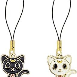 Lucky cute Penguin Hello Kitty | Kitten cat | Owl puppy dog 101 Dalmatians metal enamel Pendant Phone Charms cute for girls hanging Keychain bracelet Black Portable (Kitten Charms)-image-60