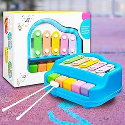 SHASHIKIRAN Non Battery 2 in 1 Mini Piano and Xylophone Toy with Colorful Keys & 2 Mallets for Babies/Girls/Boys/Kids/Gifts | Blue Color (Battery Not Required)-7