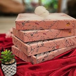SATYAM KRAFT 3 Pcs Multipurpose Decorative Folding Gift Box | Folding Paper Hamper Boxes for Return Gifts, Sweets, DIY Craft | Rectangular Cardboard Tray with Net (Pink, Pack of 3)-90