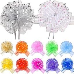 Poen 12 Pieces Pull Bow Large Organza Pull Bow Gift Wrapping Pull Bow With Ribbon Gift Baskets, 6 Inches Diameter (Mixed Color)-image-7