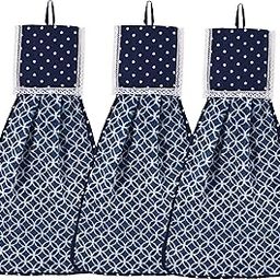 Kuber Industries 3 Pcs Microfiber Wash Basin Hand Towel with Hanging Loop | Soft Hanging Hand Towel for Kitchen and Bathroom | Quick-Dry Wash Basin Napkins for Everyday Use | Circle - Blue-1