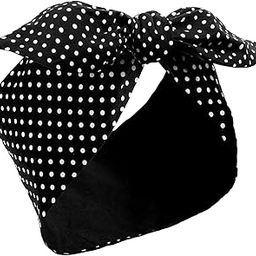 Rosie the Riveter Headband Polka Dot Bandana Headband Wire Headband Retro Hairband Headwrap Hair Accessories for Women and Girls (Black)-image-7
