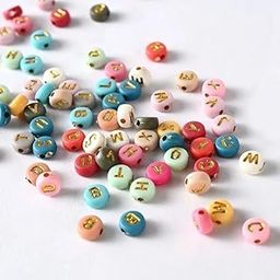 AAASAH® 50 Piece Acrylic Alphabet Beads with Multicolor & Golden Color Letters for Jewellery Making, DIY Bracelets, Necklace, Key Chains and Kids Jewellery Making (Round Shape)-image-29