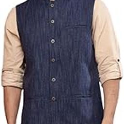 Blue Wool Woven Nehru Jacket-picture-11