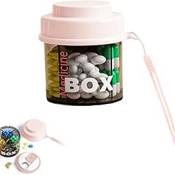 HANNEA® Pill Box Portable Pill Dispenser 4-Compartment Medicine Organizer with Rotating Dispensing Lid & Lanyard Travel Air-tight Seal Pill Box Case for Supplyments, Fish Oil, Tablets, Vitamin-21