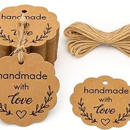 Mudrit Kraft Paper Tags, Handmade Gift Tags 3” Round Labels with Jute Twine, Scalloped Shaped, Perfect for Arts and Crafts, DIY, Wedding Party Favor - (Pack of 200)-image-16