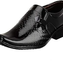 Premium Class Designer Brogues Jet Black Slip-On Patent Leatherette Party Formal Shoes, Size 6 UK/India-image-4