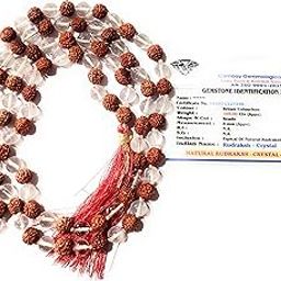 Natural Original 5 Panch Mukhi Rudraksha Sphatik Jaap Mala Original with Certificate (108) 8 mm Beads Pooja Astrology Wearing in Neck/Holding for Men Women Boys Girls-picture-21