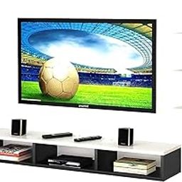 Dime Store Foldable Wall Mounted TV Unit, Cabinet, with TV Stand Unit Wall Shelf for Living Room (White and Black)-image-4