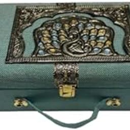 KRAFTIN STUDIO-Mdf Blue with Golden Colour Jewellery Box | Mdf Wooden Box-Gift |Decorative Storage|Jewellery Box, Knick-Knacks Storage Trunk Organiser-image-47