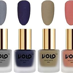 Volo Velvet Dull Matte Posh Shades Party Girl Range Nail Polish Sets(Grey, Russian Navy Blue, Sand Nude, Light Peach 32 ml) Pack of 4-image-25