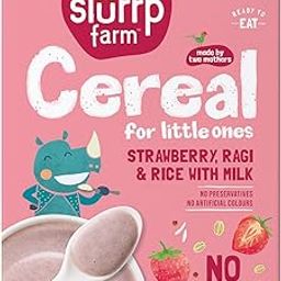 Slurrp Farm Cereal, Ragi, Rice and Strawberry with Milk, Instant Healthy Food, NO Added Sugar, Mildly Sweetened with Date Powder, 200 g-90